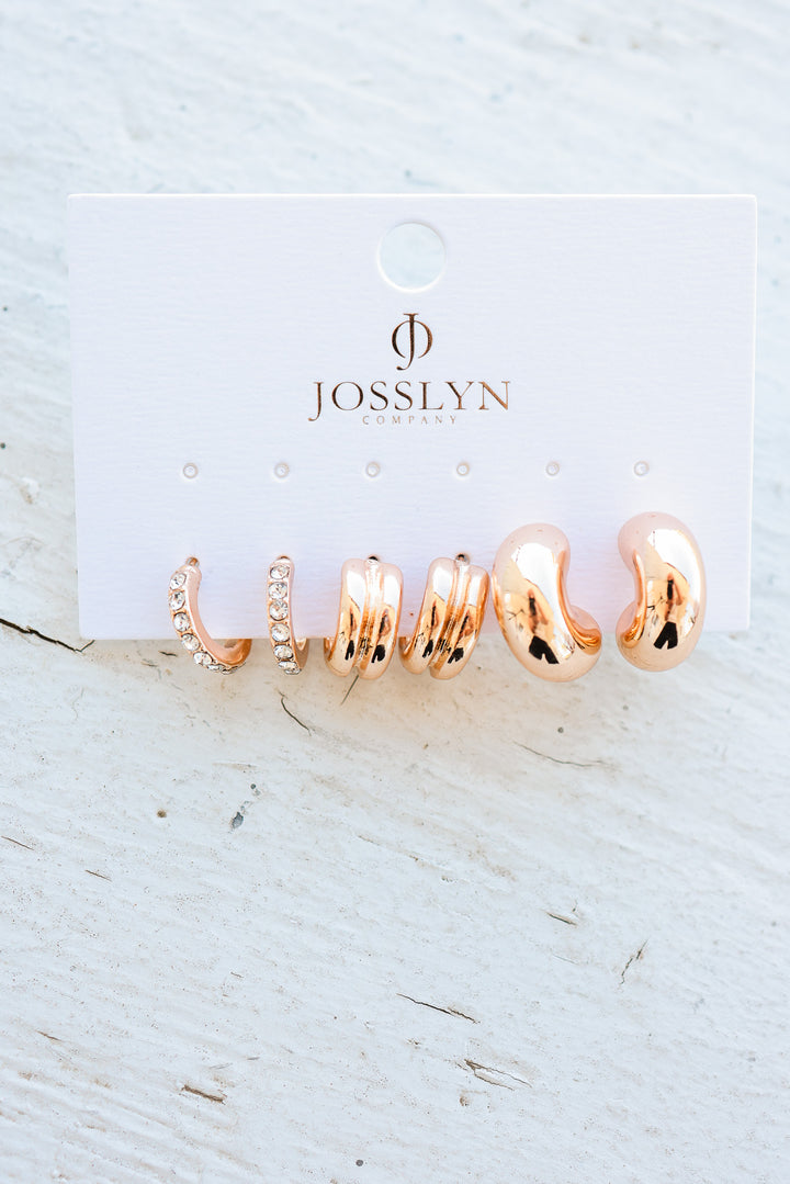 Rhinestone Double Puffy Hoop Trio