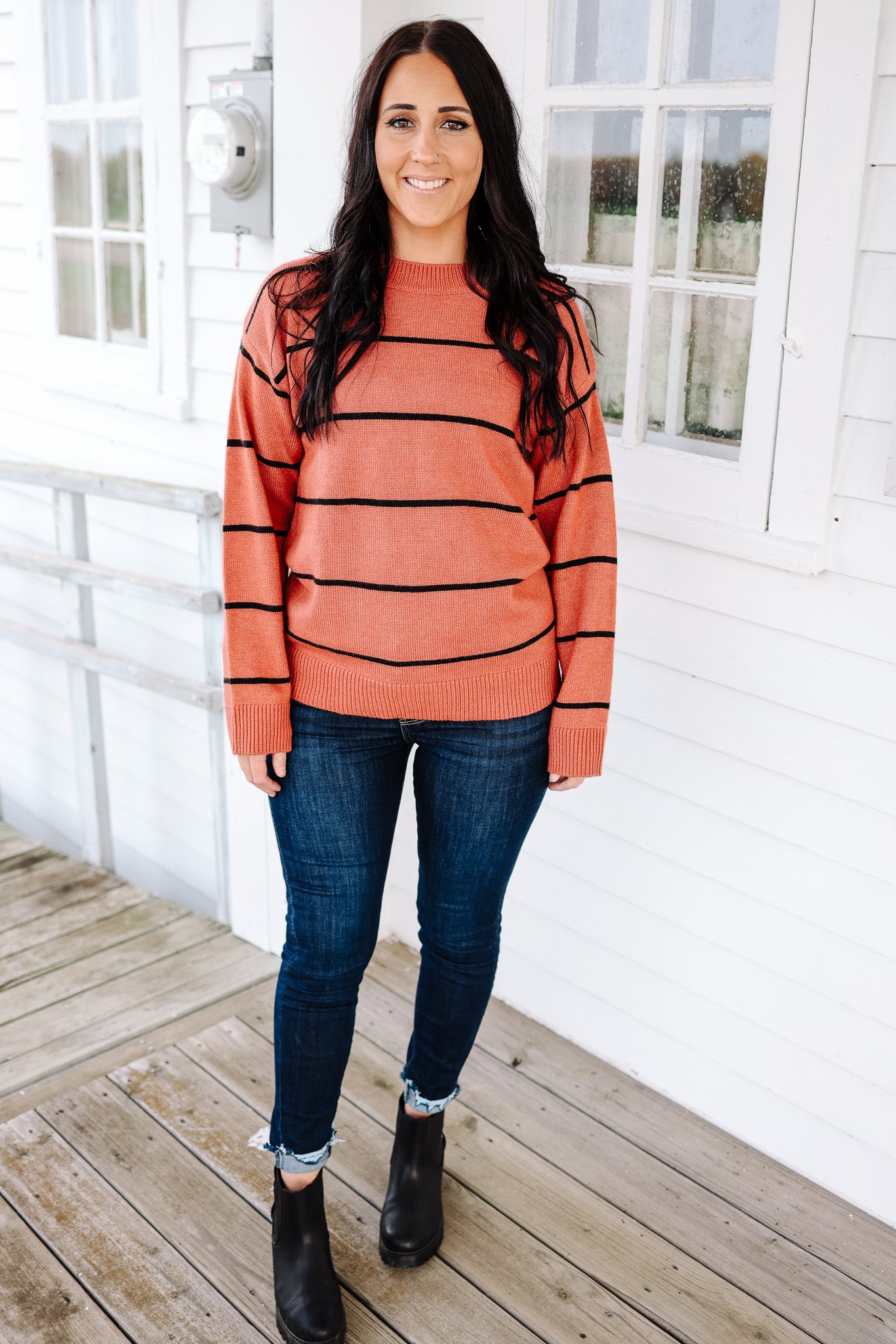 Lina Stripe Sweater - Baked Clay