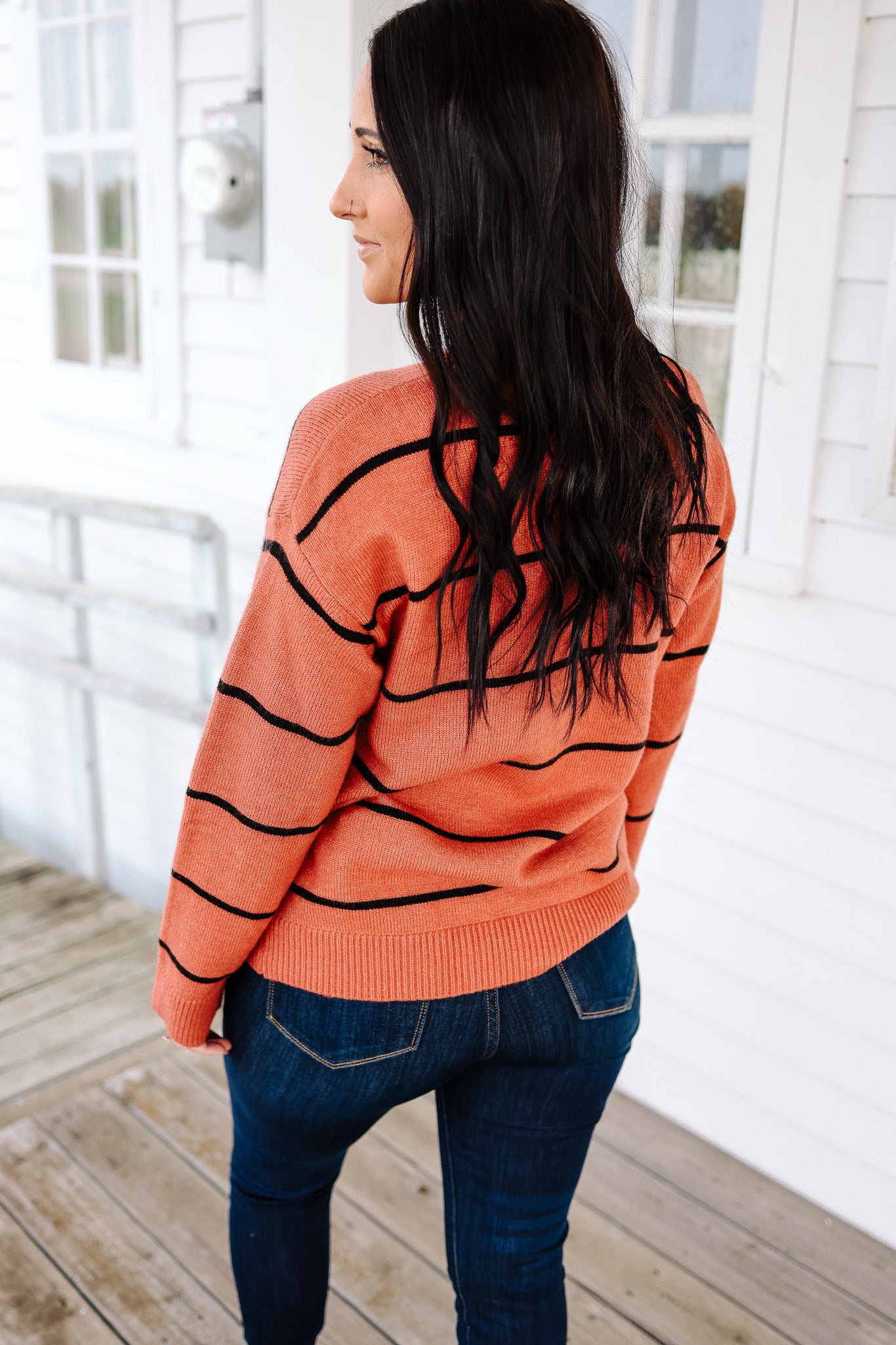 Lina Stripe Sweater - Baked Clay