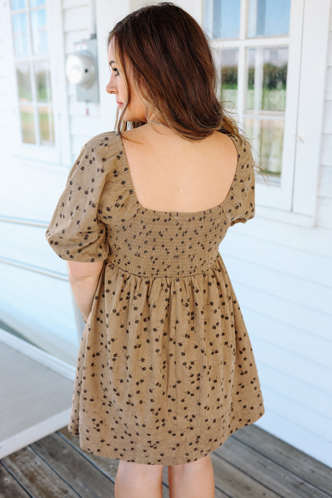 Lou Floral Corduroy Dress - Taupe