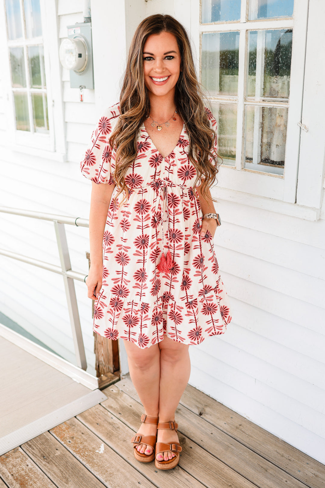 Rose Puff Sleeve Ruffle Dress