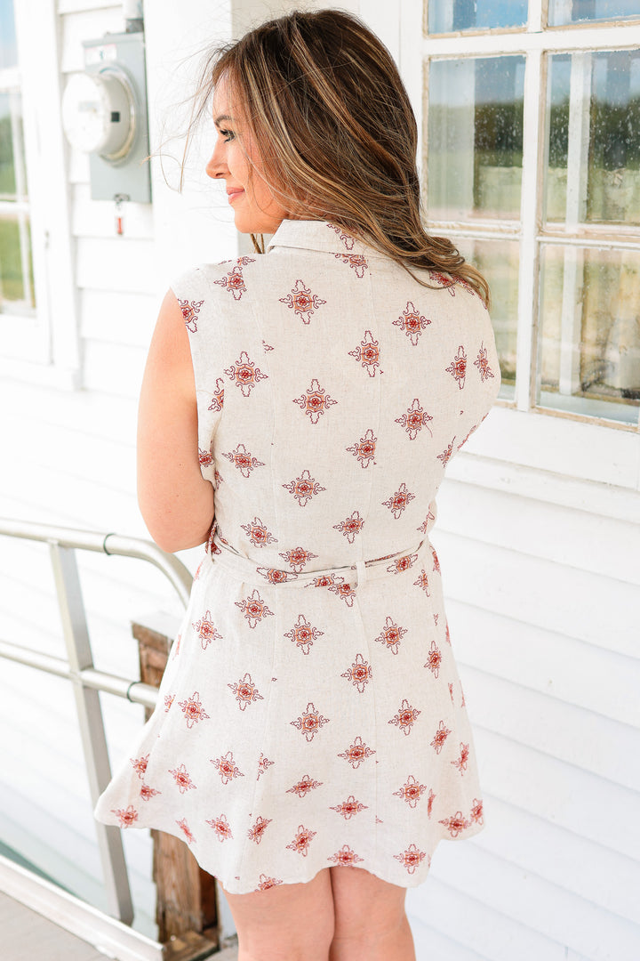 Anna Mosaic Embroidered Tie Waist Dress