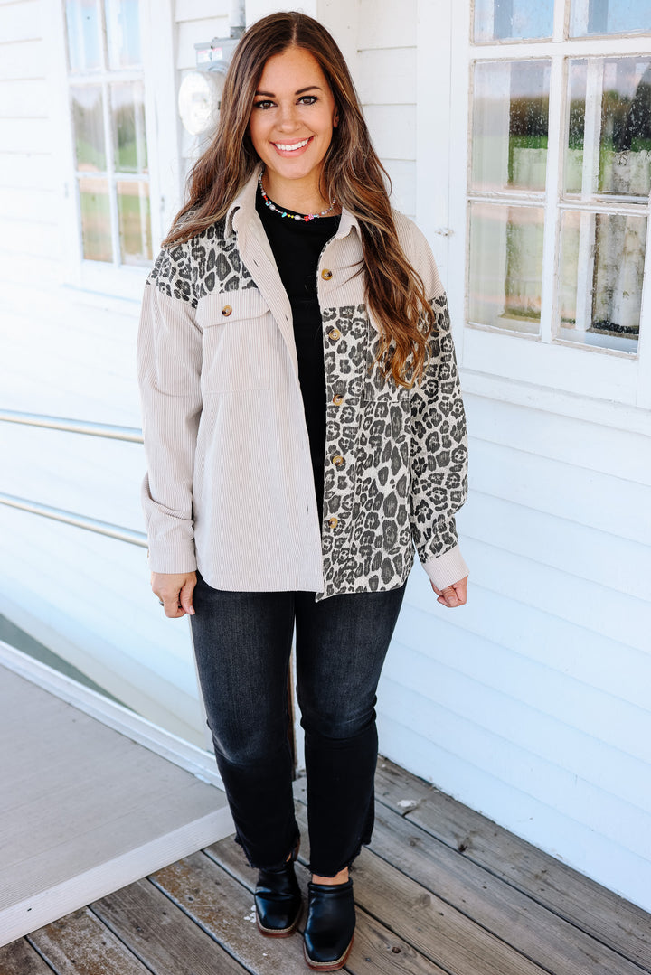 Elara Printed Corduroy Shacket - Oatmeal