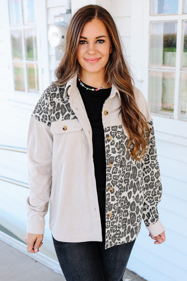 Elara Printed Corduroy Shacket - Oatmeal