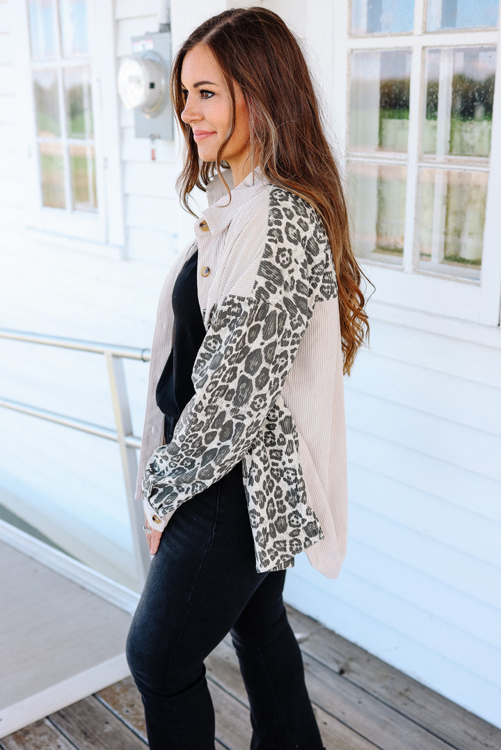 Elara Printed Corduroy Shacket - Oatmeal