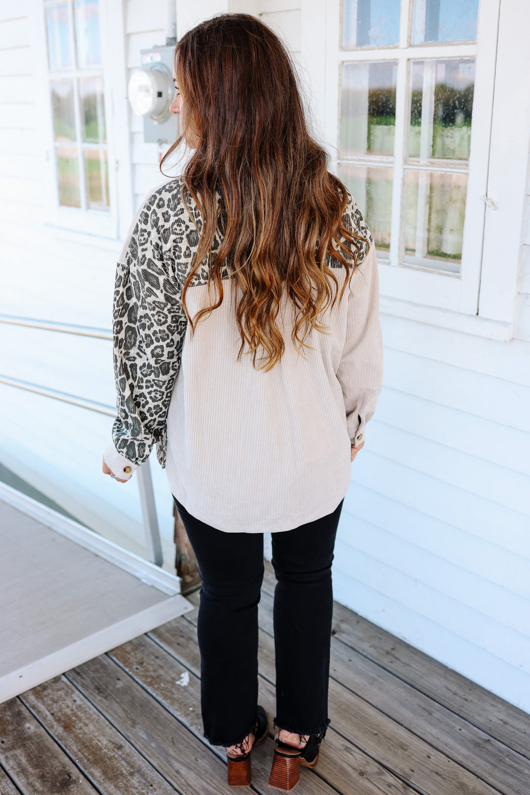 Elara Printed Corduroy Shacket - Oatmeal