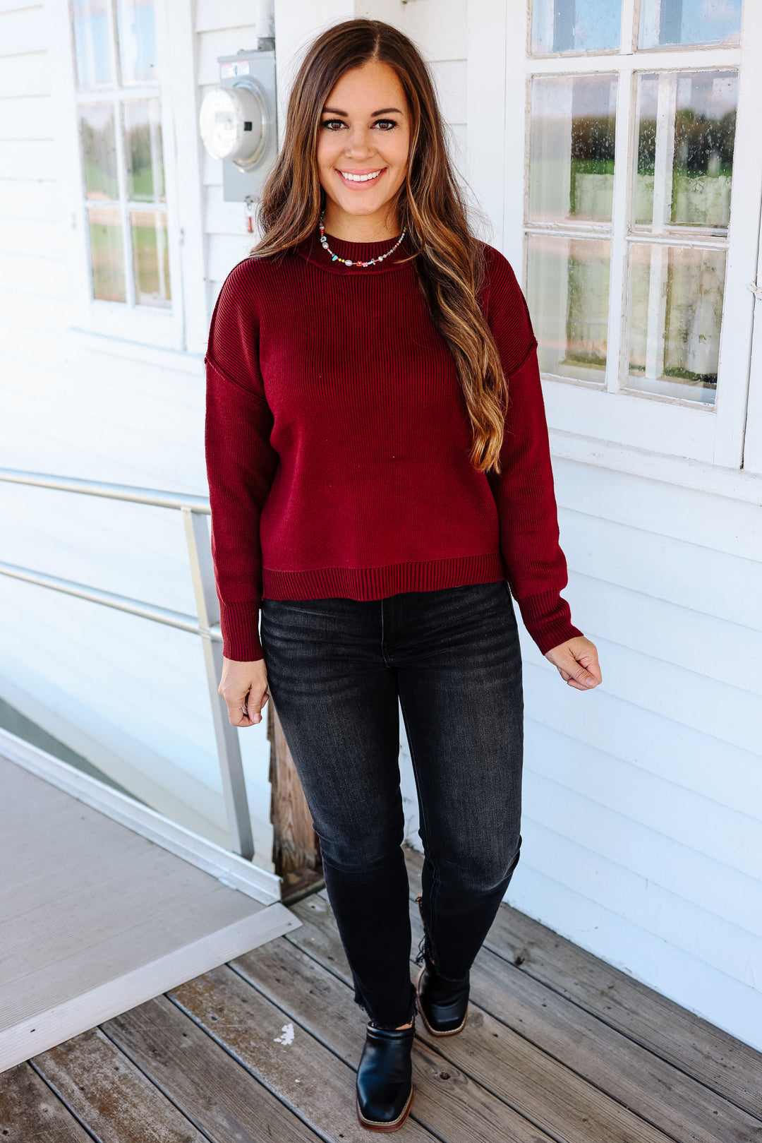 Linden Ribbed Knit Sweater - Burgundy