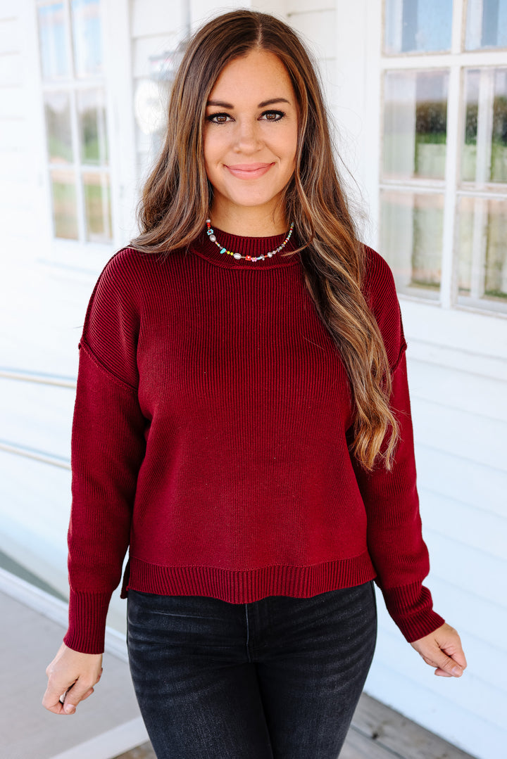 Linden Ribbed Knit Sweater - Burgundy