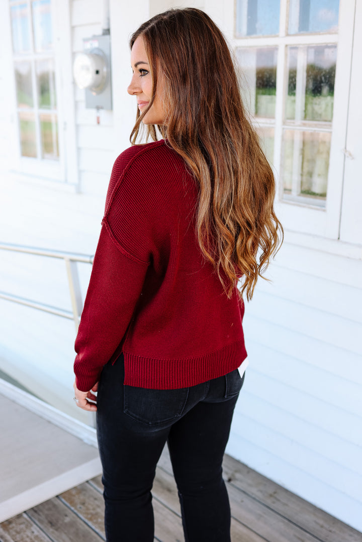 Linden Ribbed Knit Sweater - Burgundy