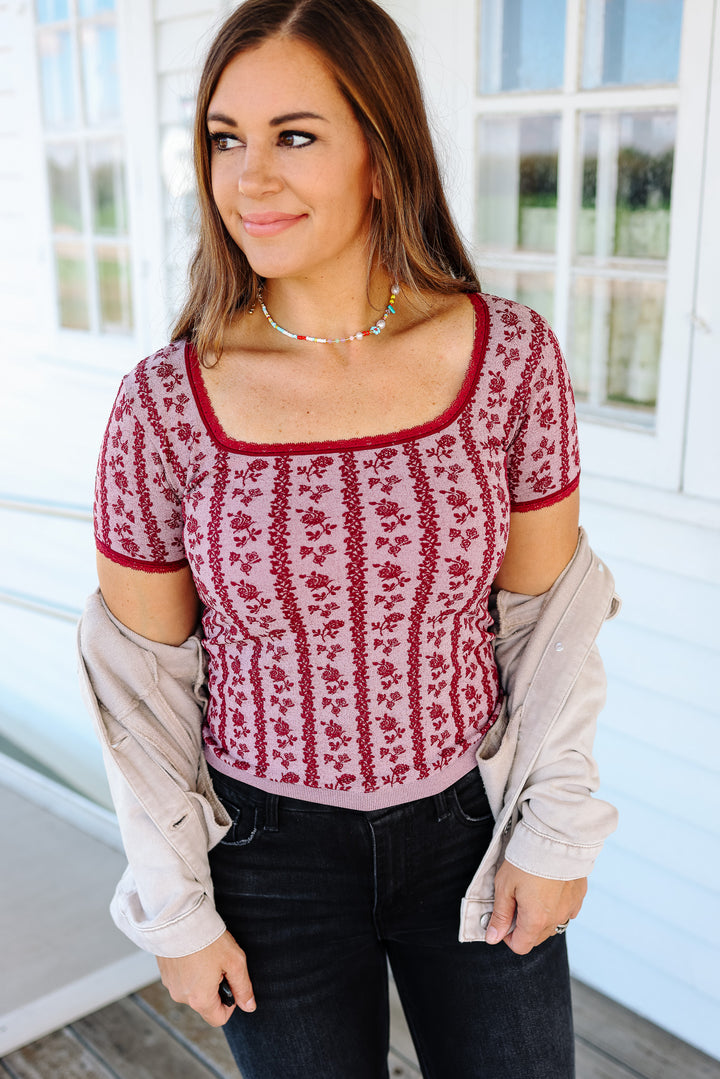 Tatum Lace Trim Floral Top - Raspberry
