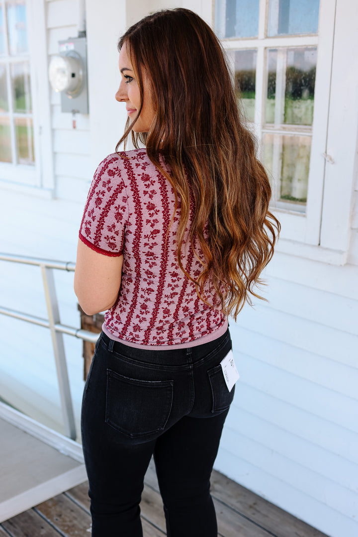 Tatum Lace Trim Floral Top - Raspberry