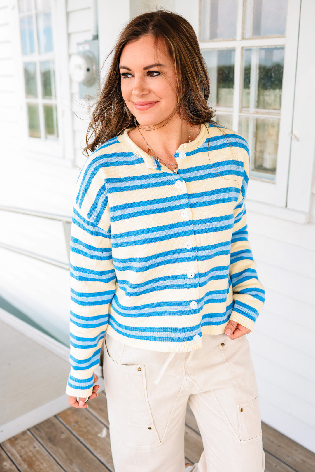 Meadow Striped Button Up Cardigan - Daisy Combo