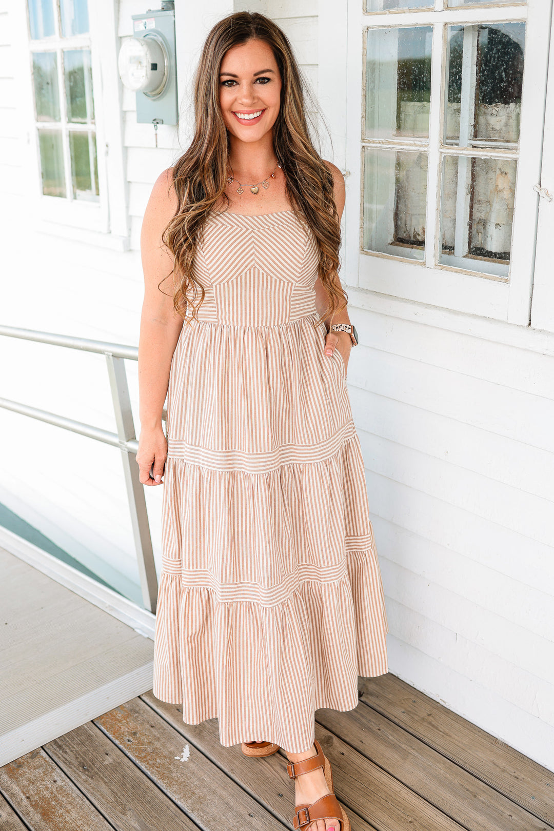 Ellie Tiered Midi Dress - Taupe