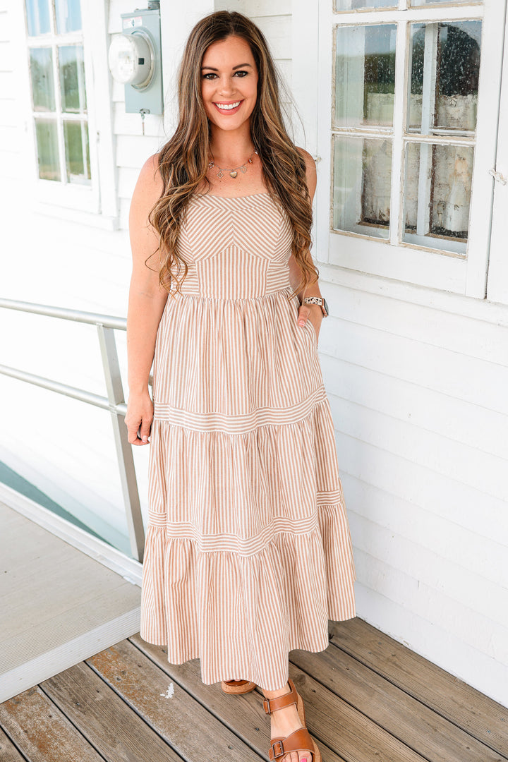 Ellie Tiered Midi Dress - Taupe