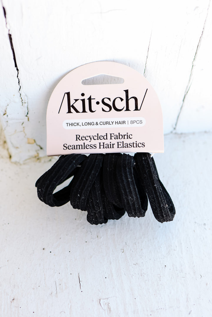 Recycled Seamless Hair Elastics 8pc Set - Black