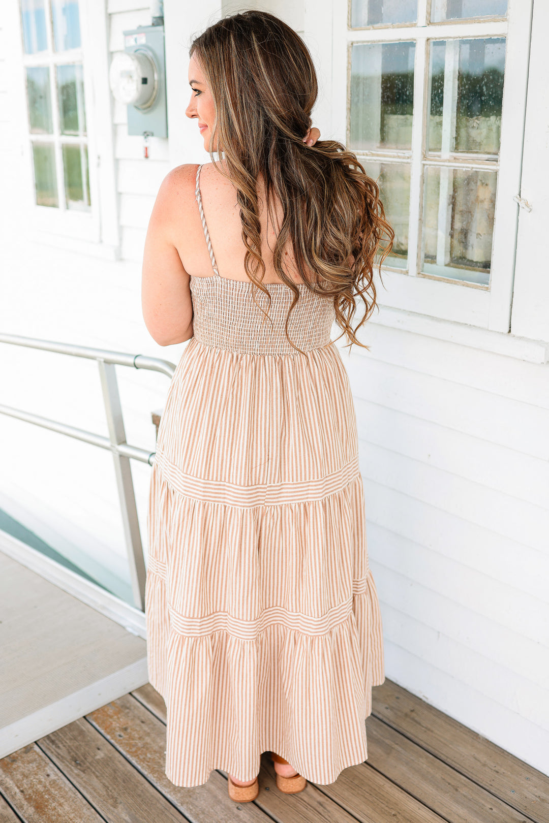 Ellie Tiered Midi Dress - Taupe