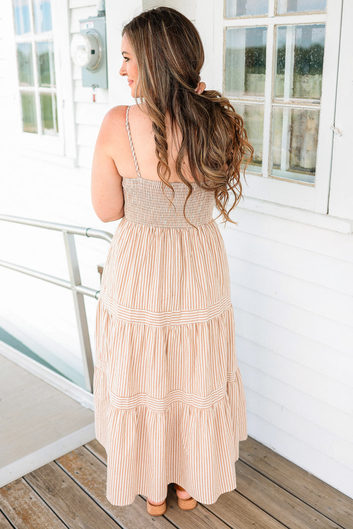 Ellie Tiered Midi Dress - Taupe