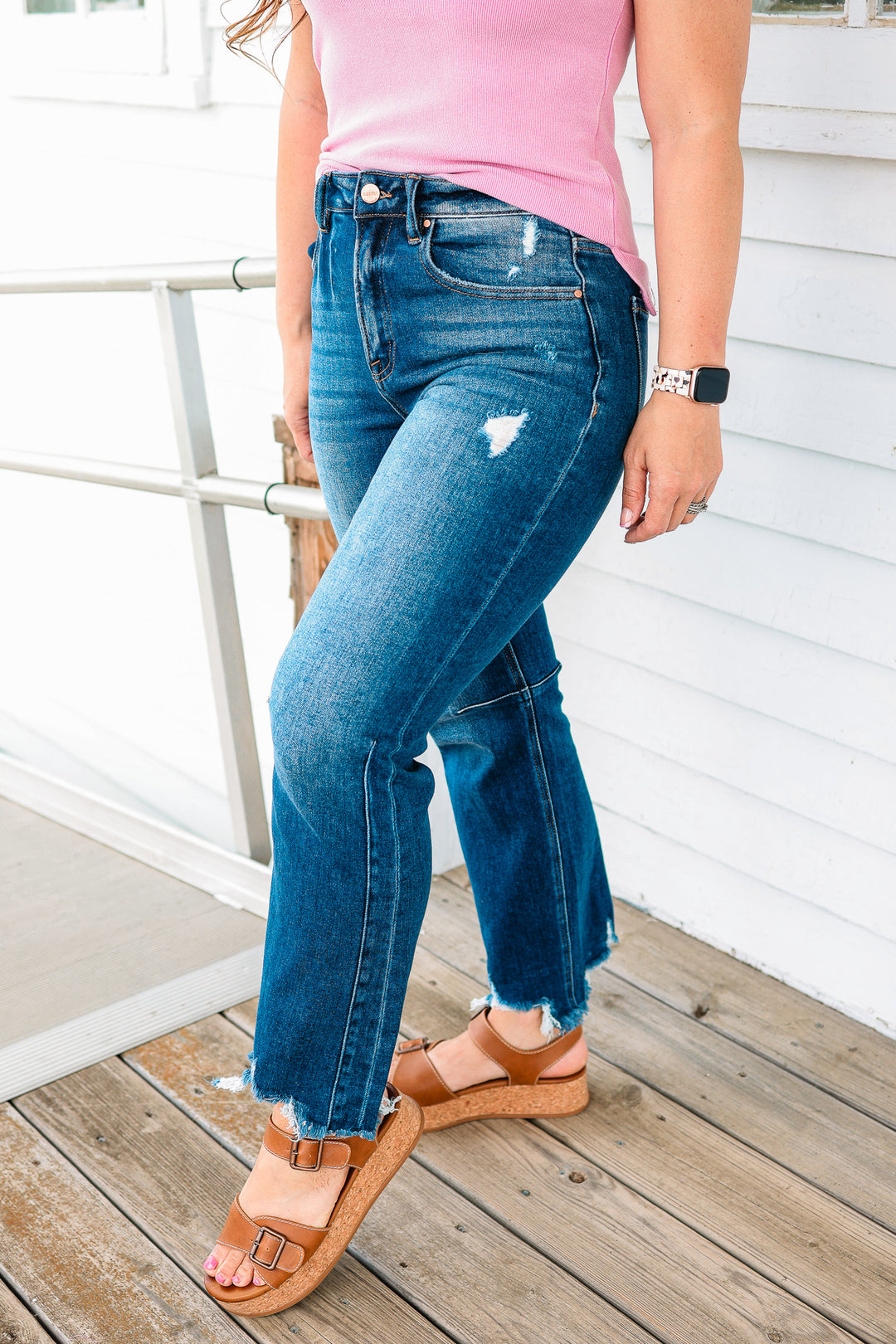 RISEN: MACI HIGH RISE CROP STRAIGHT JEANS - DARK WASH