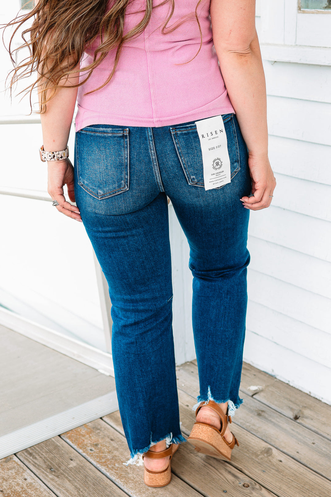 RISEN: MACI HIGH RISE CROP STRAIGHT JEANS - DARK WASH