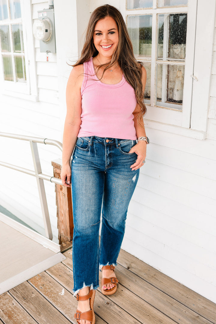 RISEN: MACI HIGH RISE CROP STRAIGHT JEANS - DARK WASH