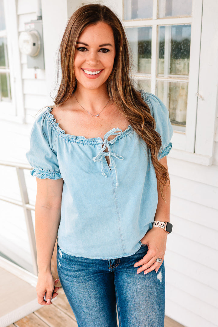 Brisa Babydoll Ruffle Denim Top
