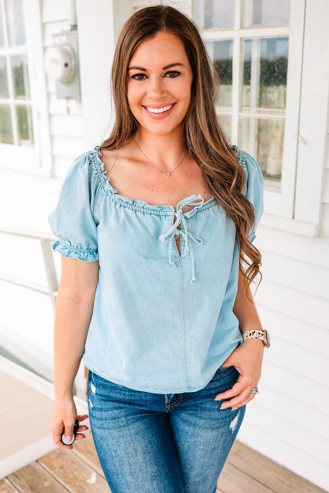 Brisa Babydoll Ruffle Denim Top