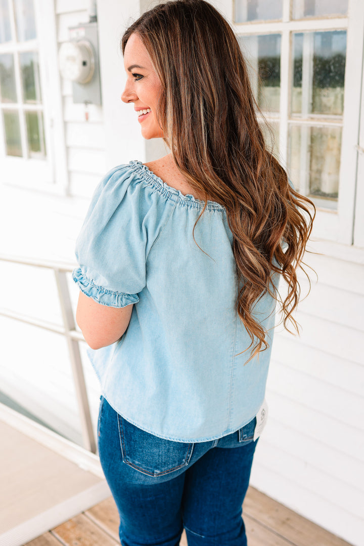 Brisa Babydoll Ruffle Denim Top