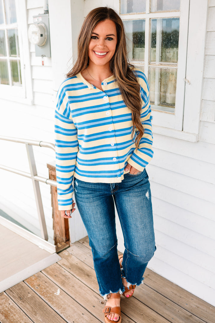 Meadow Striped Button Up Cardigan - Daisy Combo