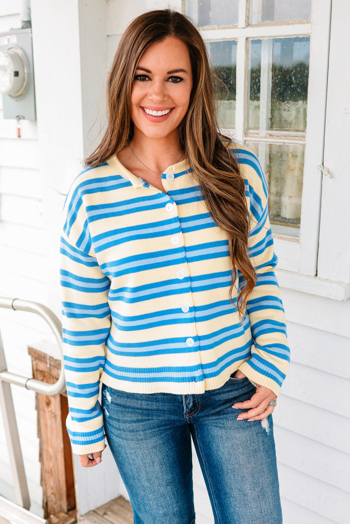 Meadow Striped Button Up Cardigan - Daisy Combo