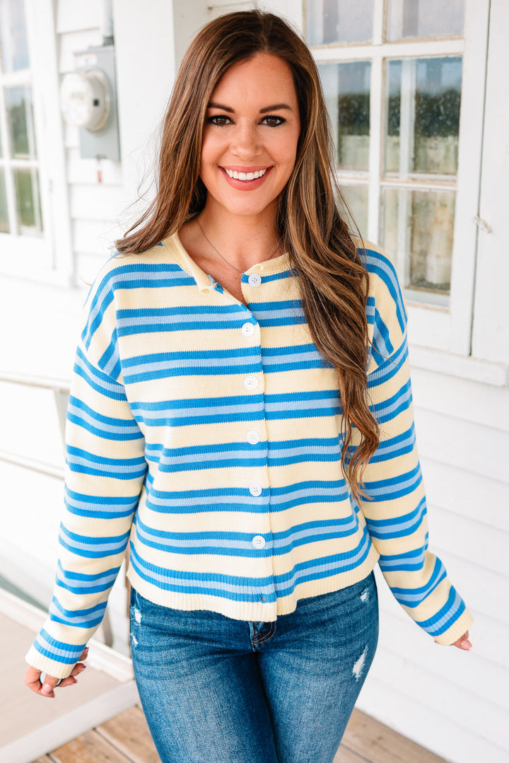 Meadow Striped Button Up Cardigan - Daisy Combo
