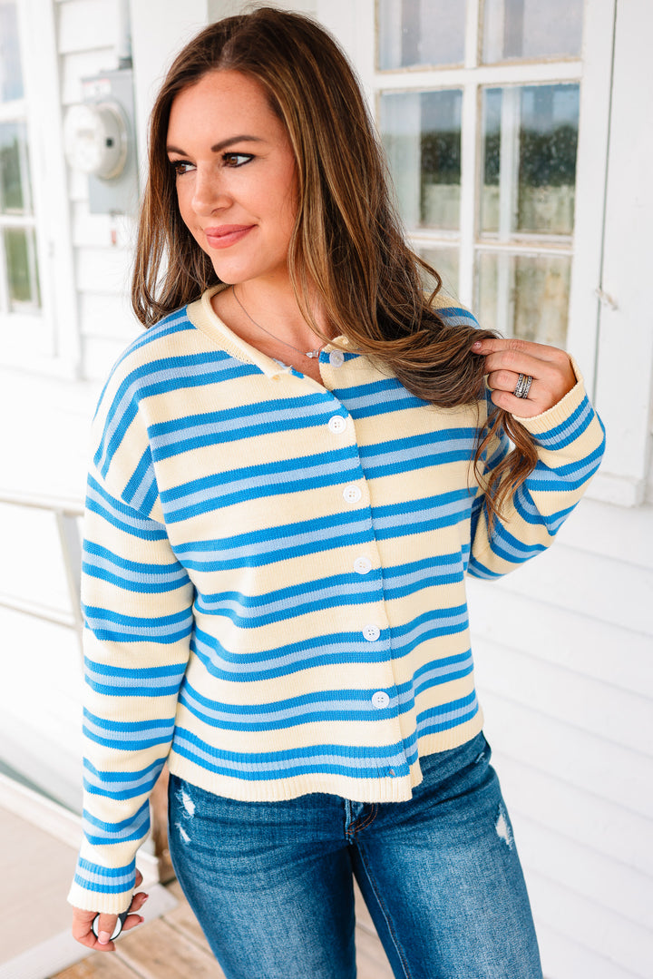 Meadow Striped Button Up Cardigan - Daisy Combo
