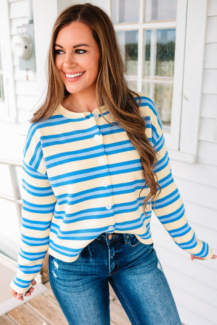 Meadow Striped Button Up Cardigan - Daisy Combo