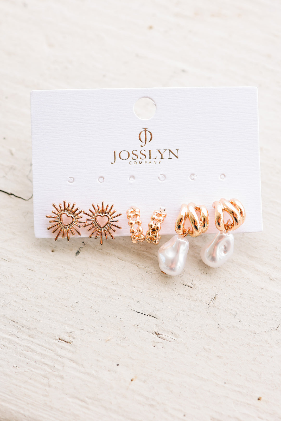 Blazing Heart Pearl Drop Earring Trio