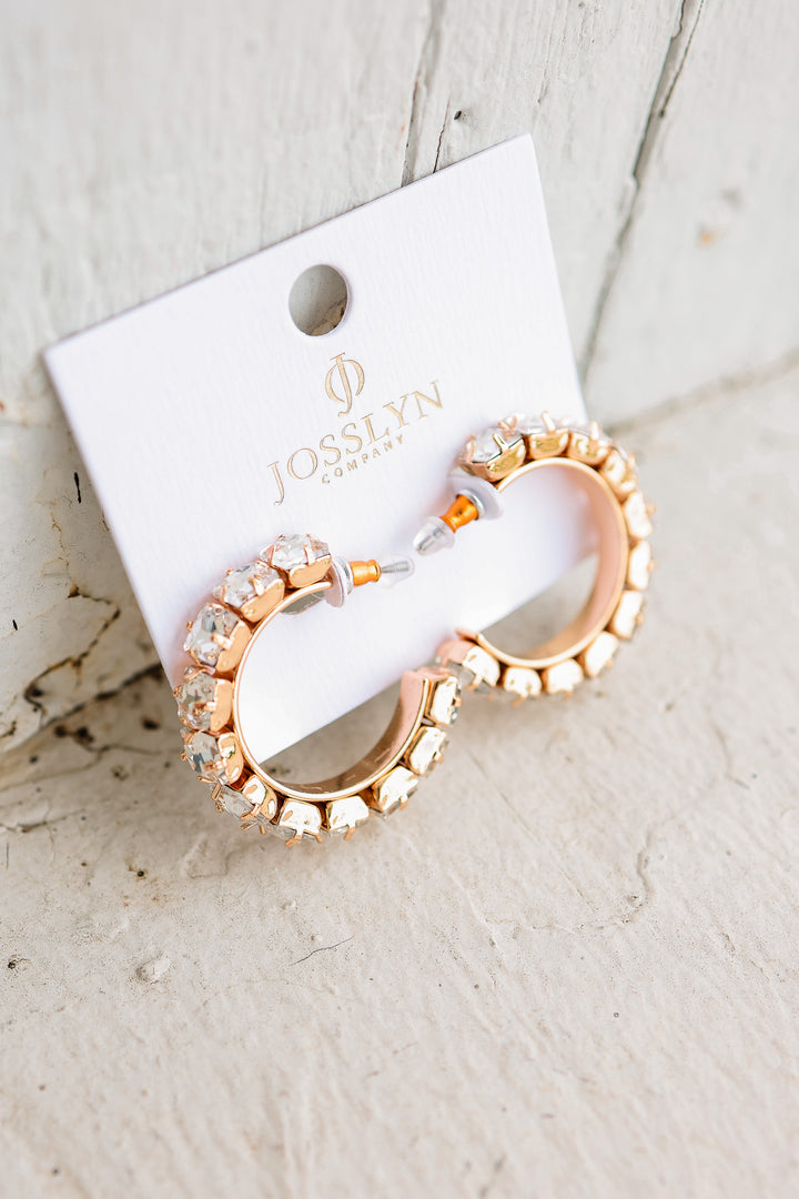 Crystal-Encrusted Gold Hoop Earrings