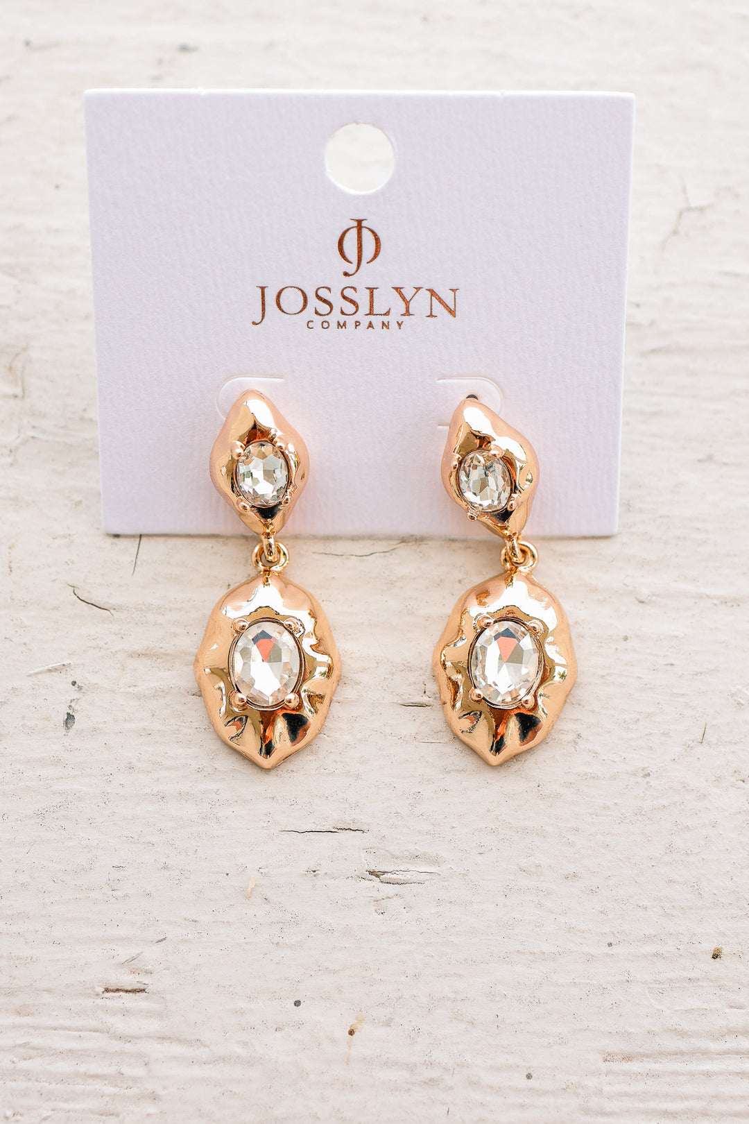 Hammered Gold & Crystal Drop Earrings