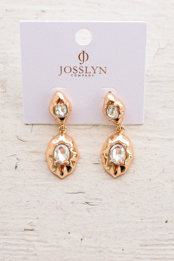 Hammered Gold & Crystal Drop Earrings
