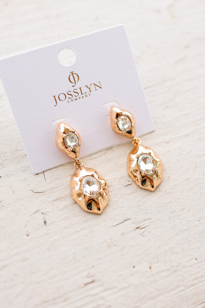 Hammered Gold & Crystal Drop Earrings