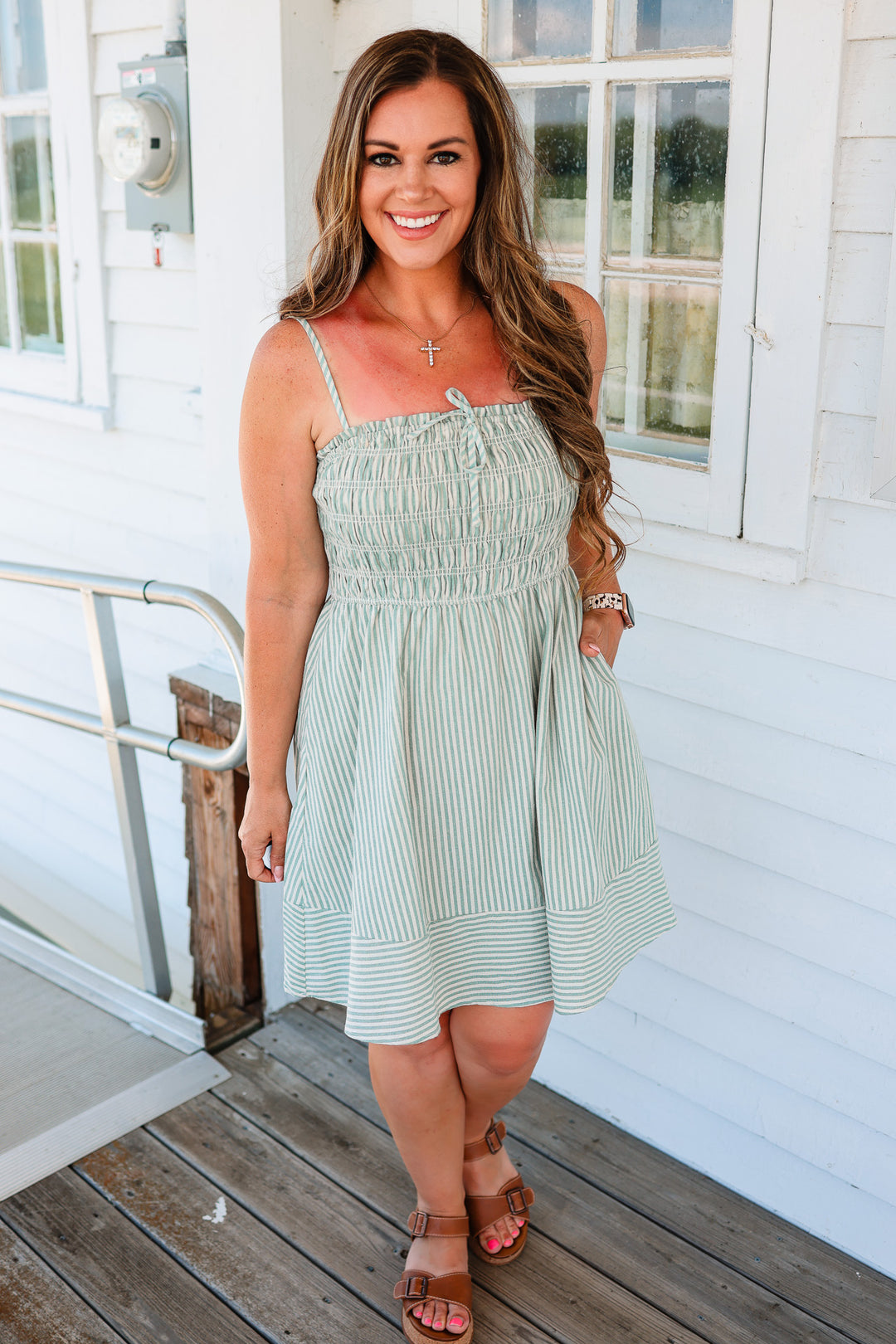 Dessa Striped Dress - Sage