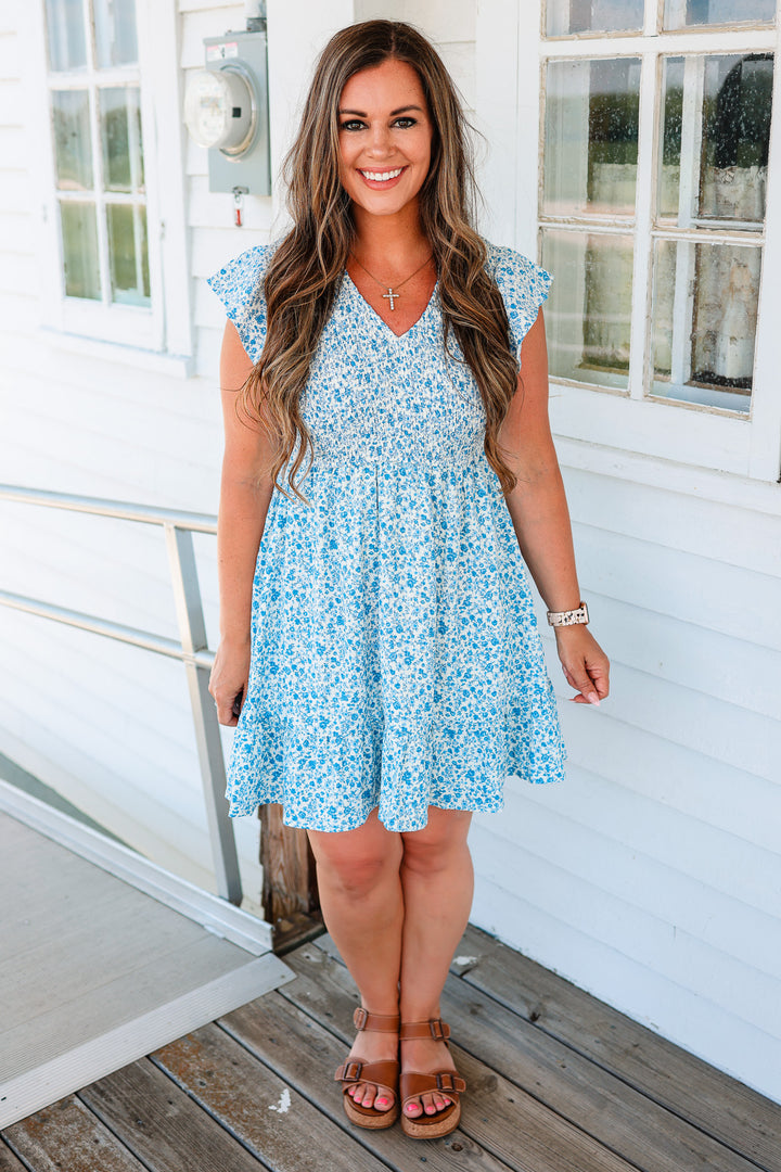 Andie Smocked Babydoll Dress - Blue