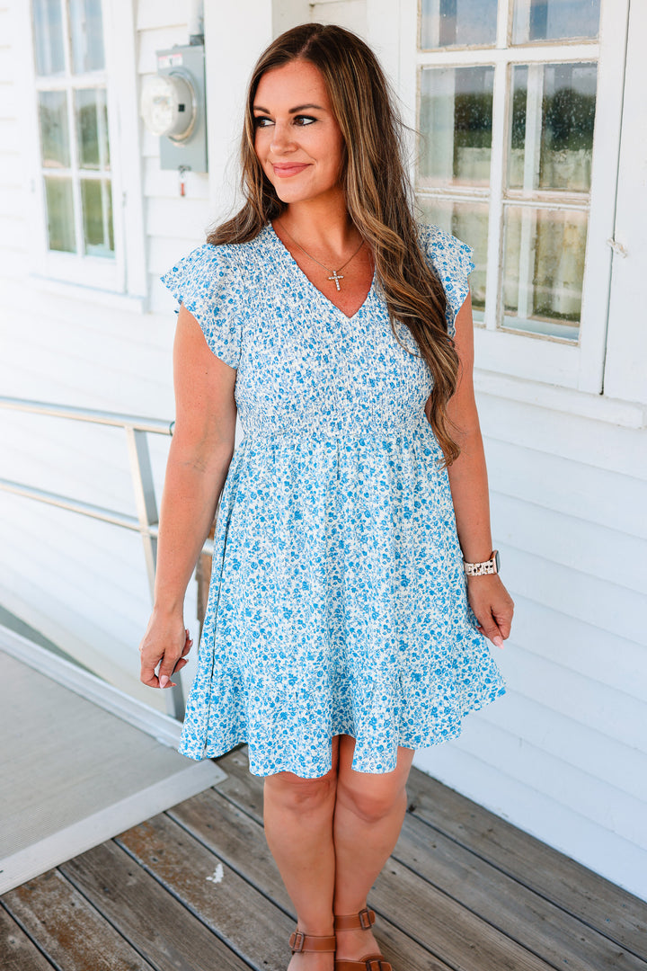 Andie Smocked Babydoll Dress - Blue