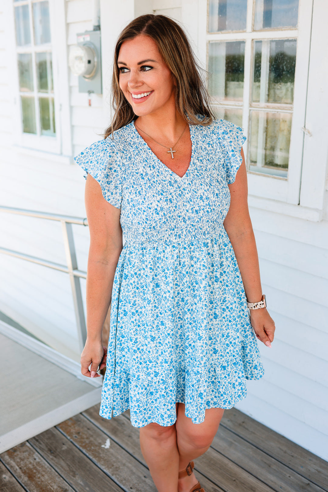 Andie Smocked Babydoll Dress - Blue