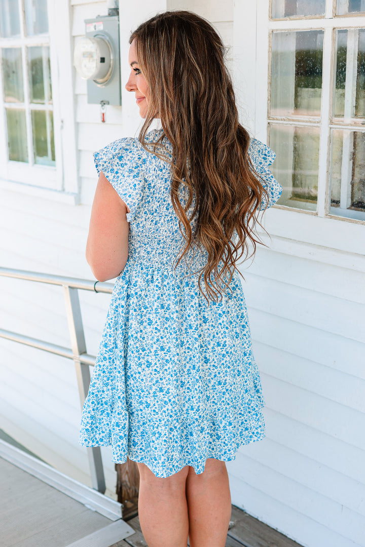 Andie Smocked Babydoll Dress - Blue