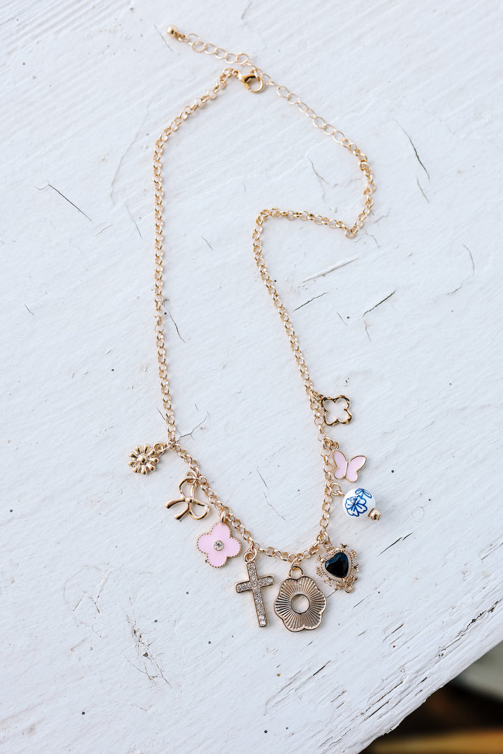 Charm Necklace Bow Flower Porcelain Clover