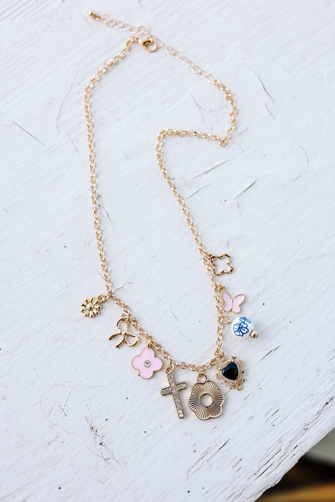 Charm Necklace Bow Flower Porcelain Clover