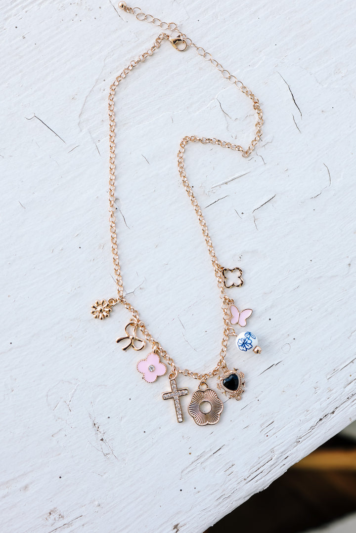 Charm Necklace Bow Flower Porcelain Clover