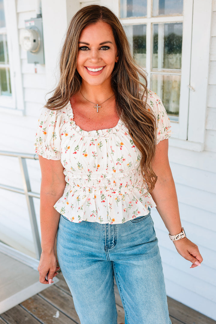 Mavis Ruffle Sleeve Smocked Top