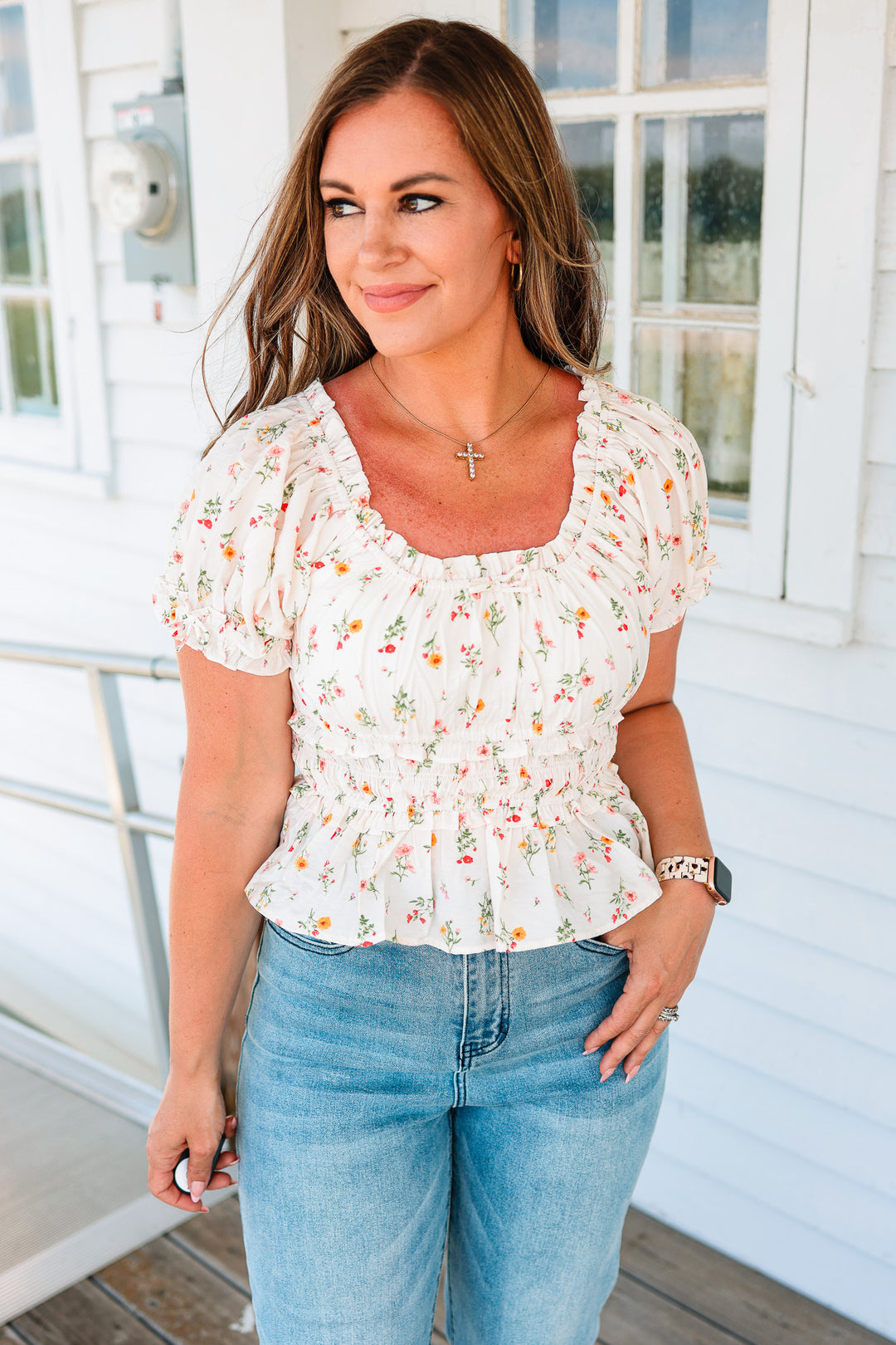 Mavis Ruffle Sleeve Smocked Top