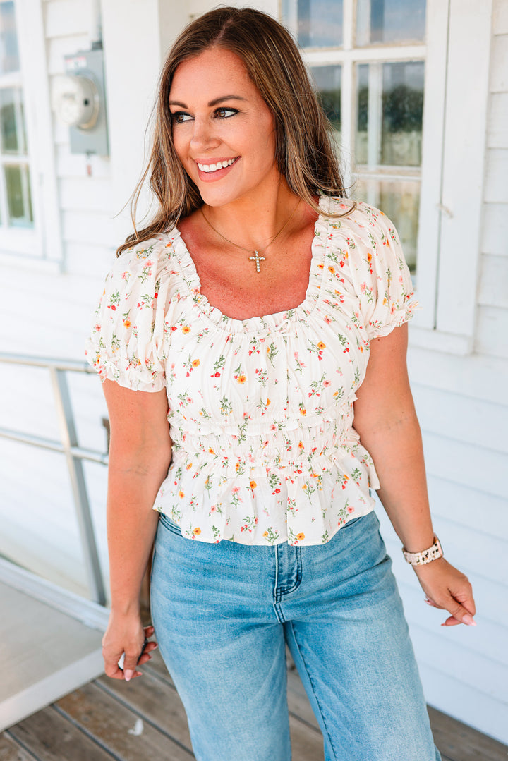 Mavis Ruffle Sleeve Smocked Top