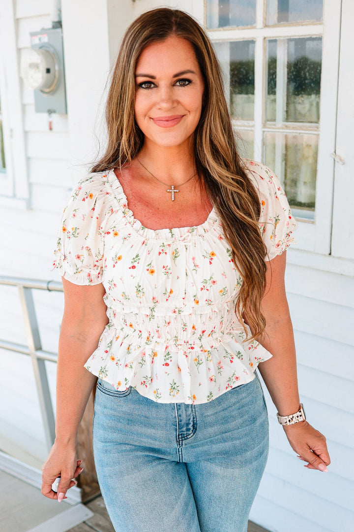 Mavis Ruffle Sleeve Smocked Top