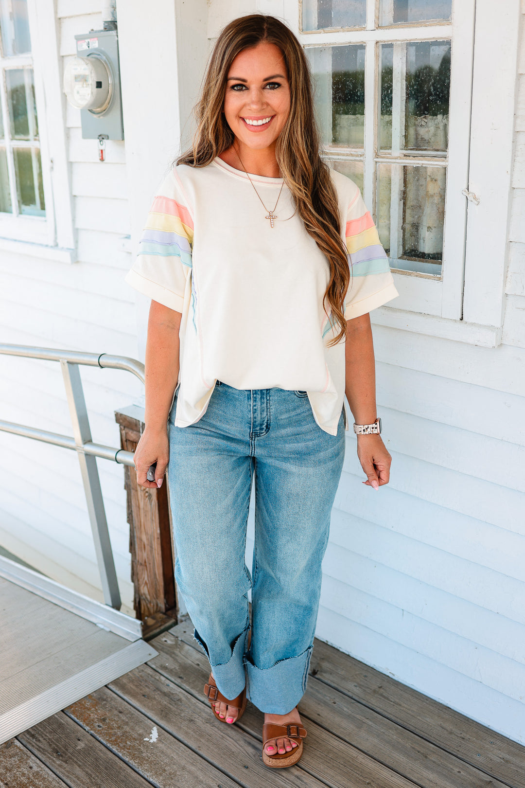 Rainbow Sleeve Washed Top